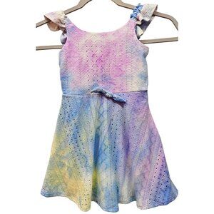 Love To Be Loved Pastel Watercolor Tie Dye Eyelet Knit Sun Dress Toddler Girl 4T